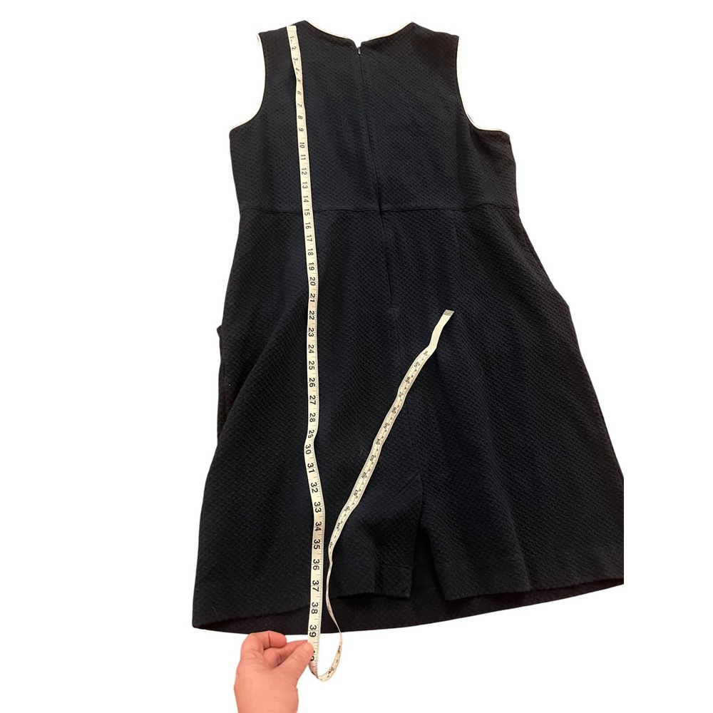 Lands End Navy Blue Textured Sleeveless Shift Dress White Piping Pockets Size 18 - Picture 5 of 5